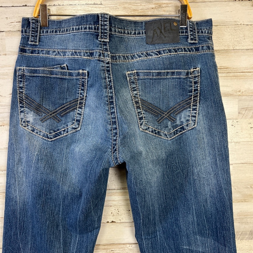 Axel Brand Jeans Mens 38x32 Blue  Denim Straight Leg Medium Wash Contrast Stitch - Picture 4 of 14